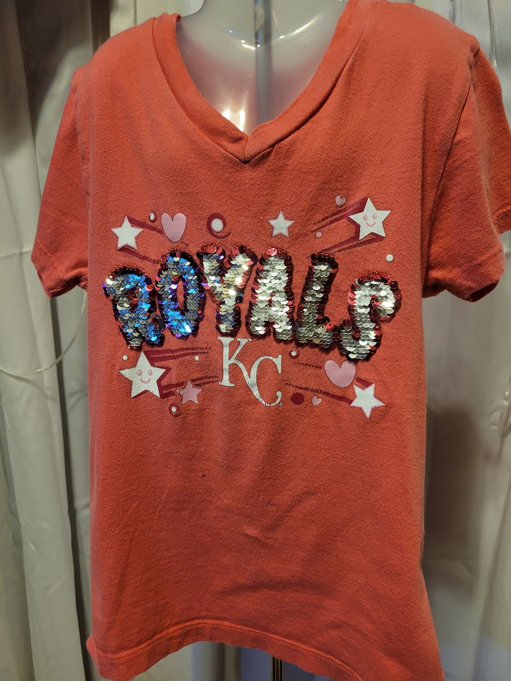 New Era Coral Sequin 'Royals' V‑Neck Tee